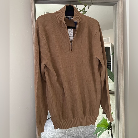 109. NWT - CLUB ROOM Men's Cracked Walnut Quarter Cotton Sweater - size L - Picture 2 of 2